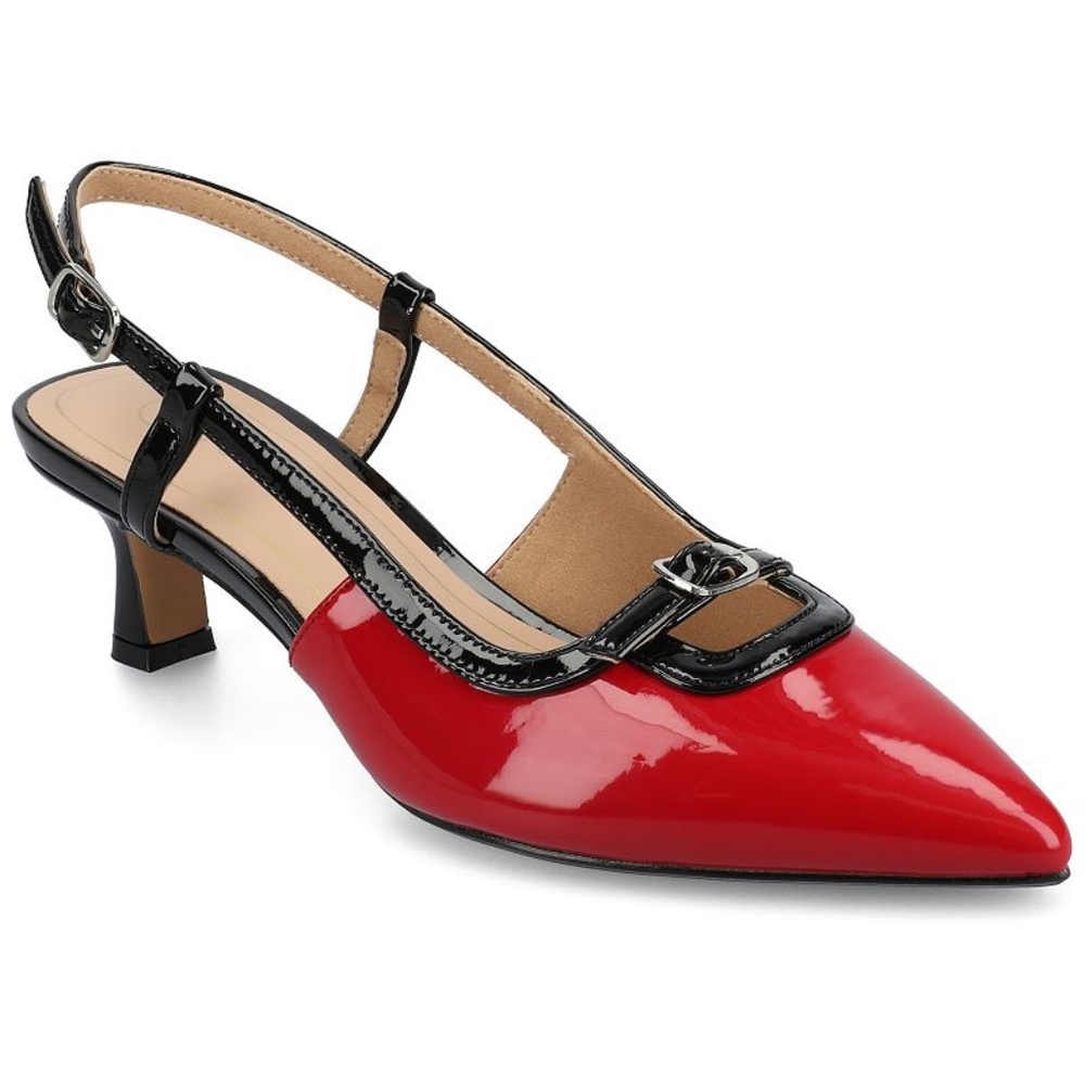 Journee Collection Red and Black Patent Slingback Kitten Heels